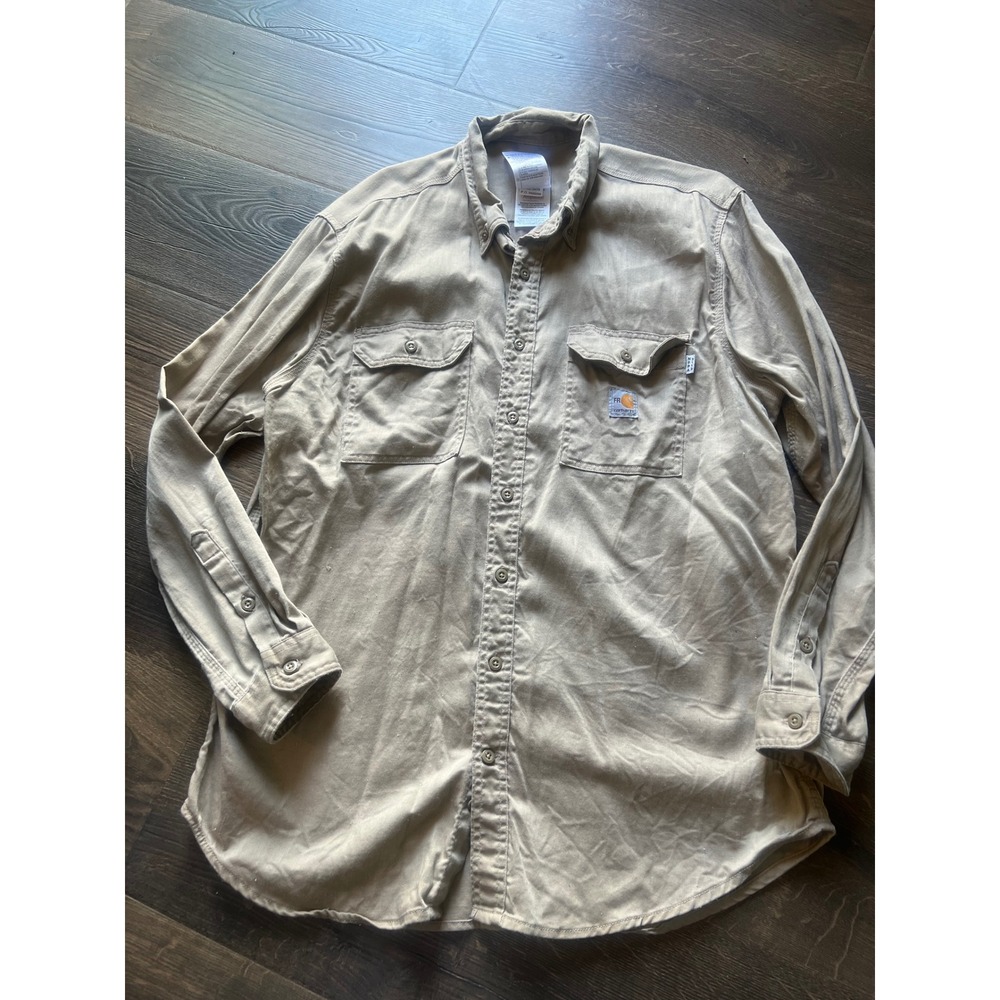 Carhartt FR Flame Resistant Work Shirt Mens XL Khaki Tan Button Down‎ FRS003 KHI